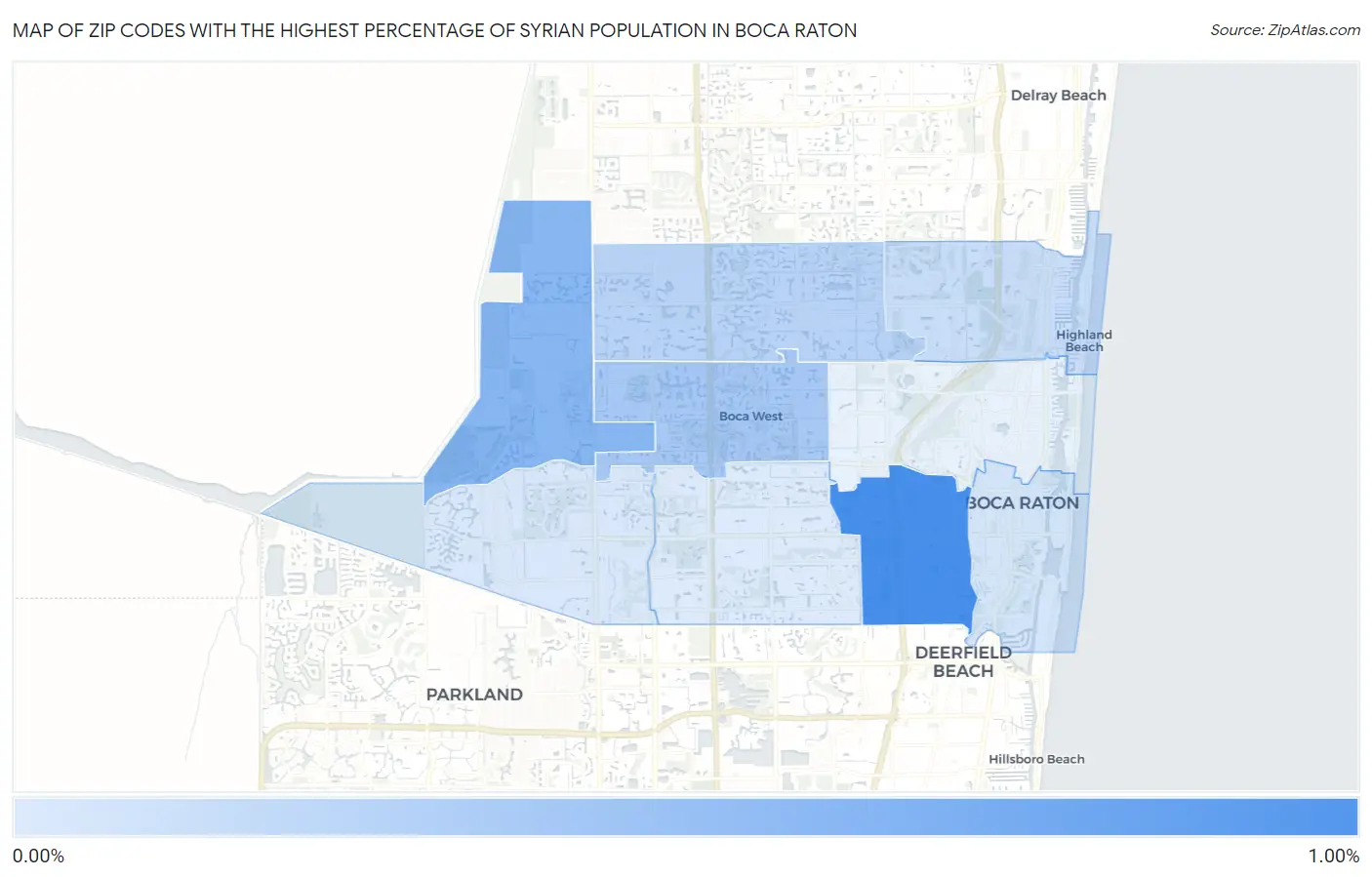 Zip Codes with the Highest Percentage of Syrian Population in Boca Raton Map