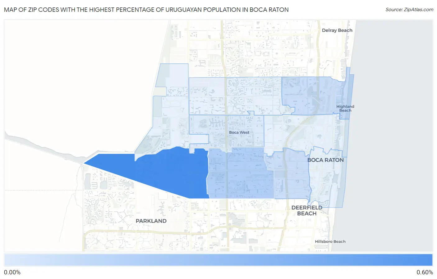 Zip Codes with the Highest Percentage of Uruguayan Population in Boca Raton Map