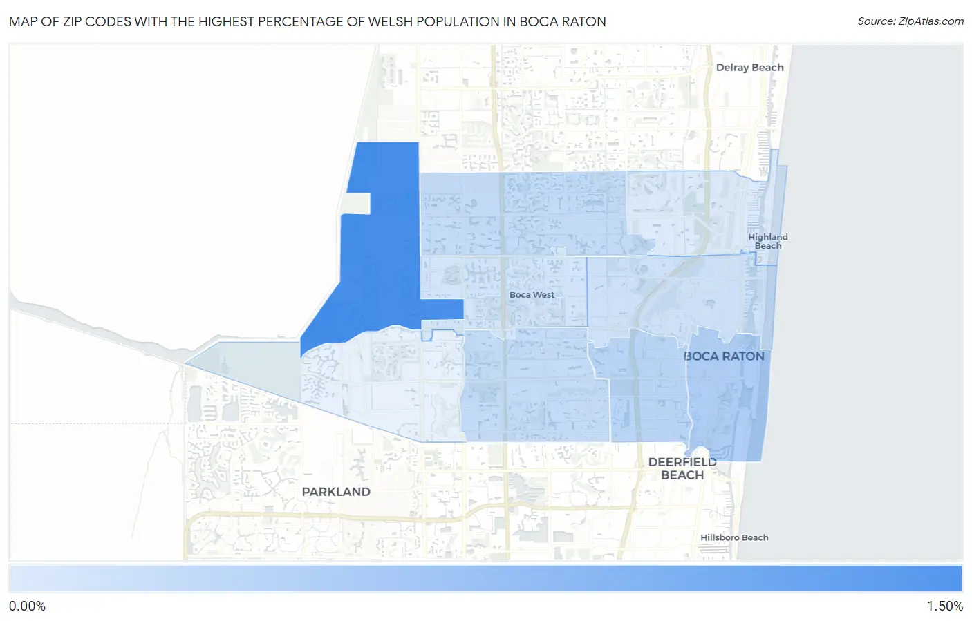 Zip Codes with the Highest Percentage of Welsh Population in Boca Raton Map