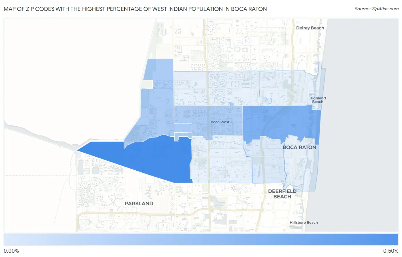 Zip Codes with the Highest Percentage of West Indian Population in Boca Raton Map