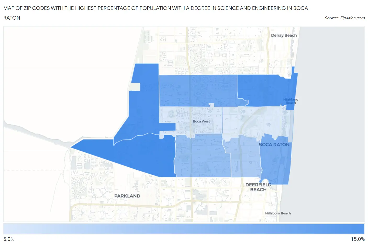 Zip Codes with the Highest Percentage of Population with a Degree in Science and Engineering in Boca Raton Map