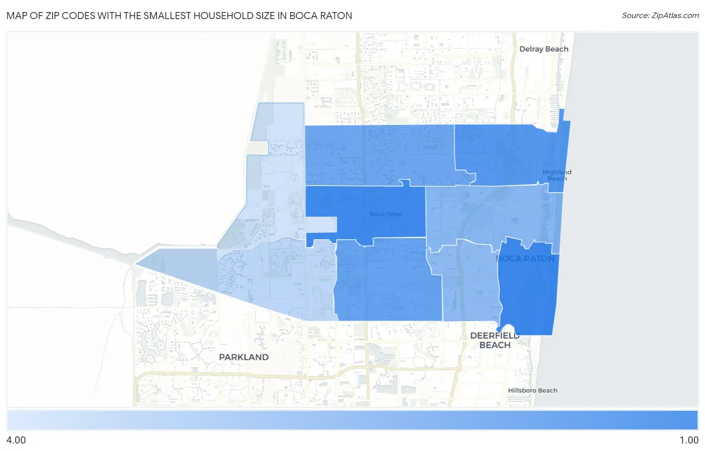 Zip Codes with the Smallest Household Size in Boca Raton Map