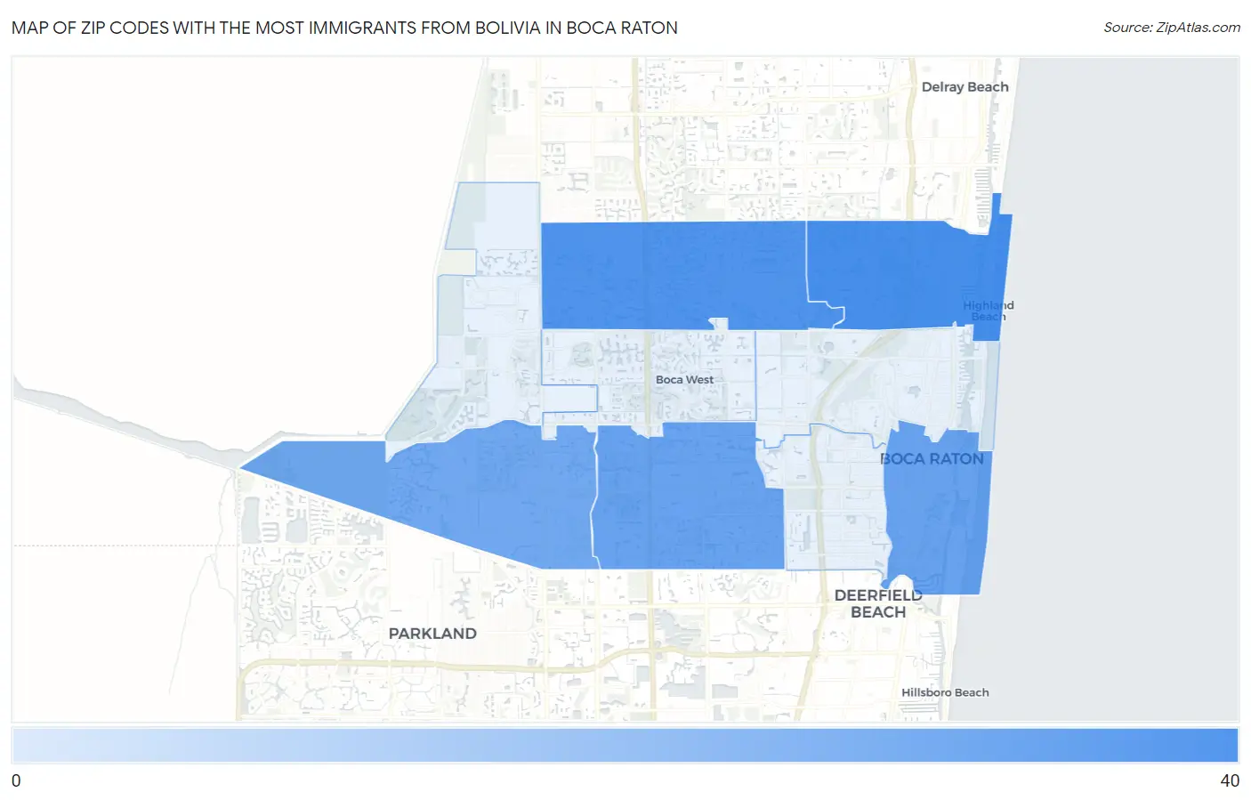 Zip Codes with the Most Immigrants from Bolivia in Boca Raton Map