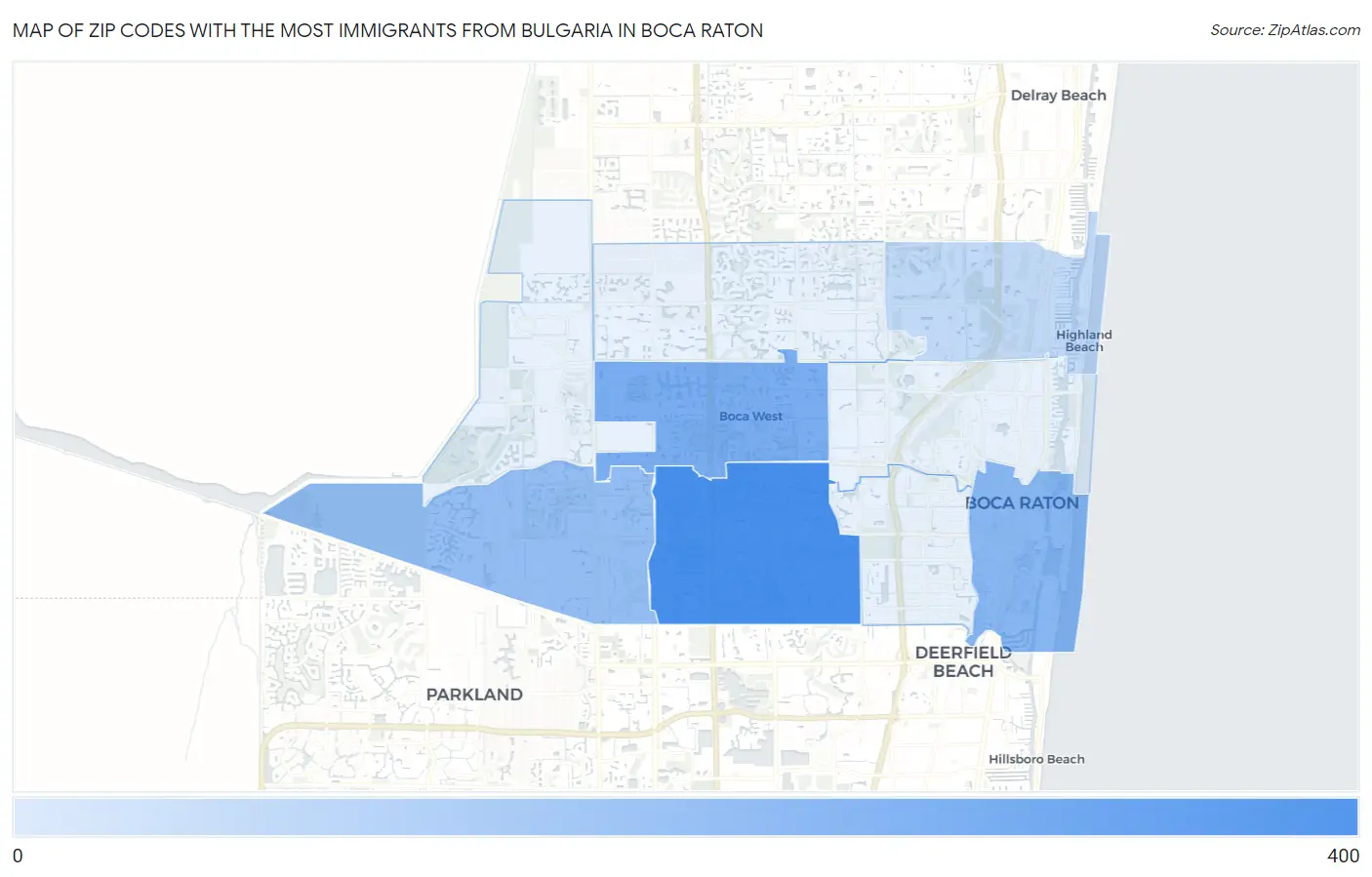 Zip Codes with the Most Immigrants from Bulgaria in Boca Raton Map