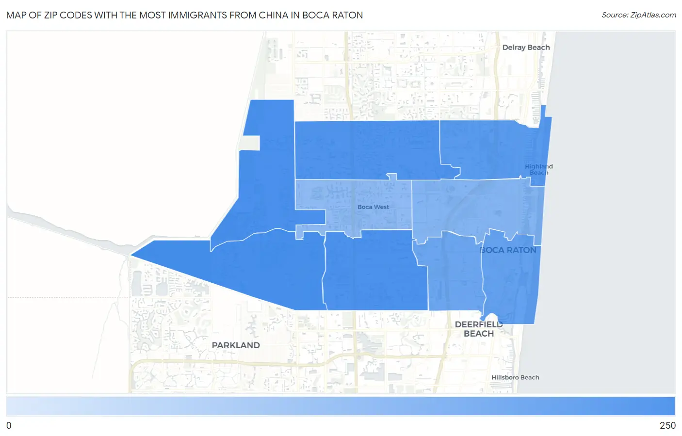 Zip Codes with the Most Immigrants from China in Boca Raton Map