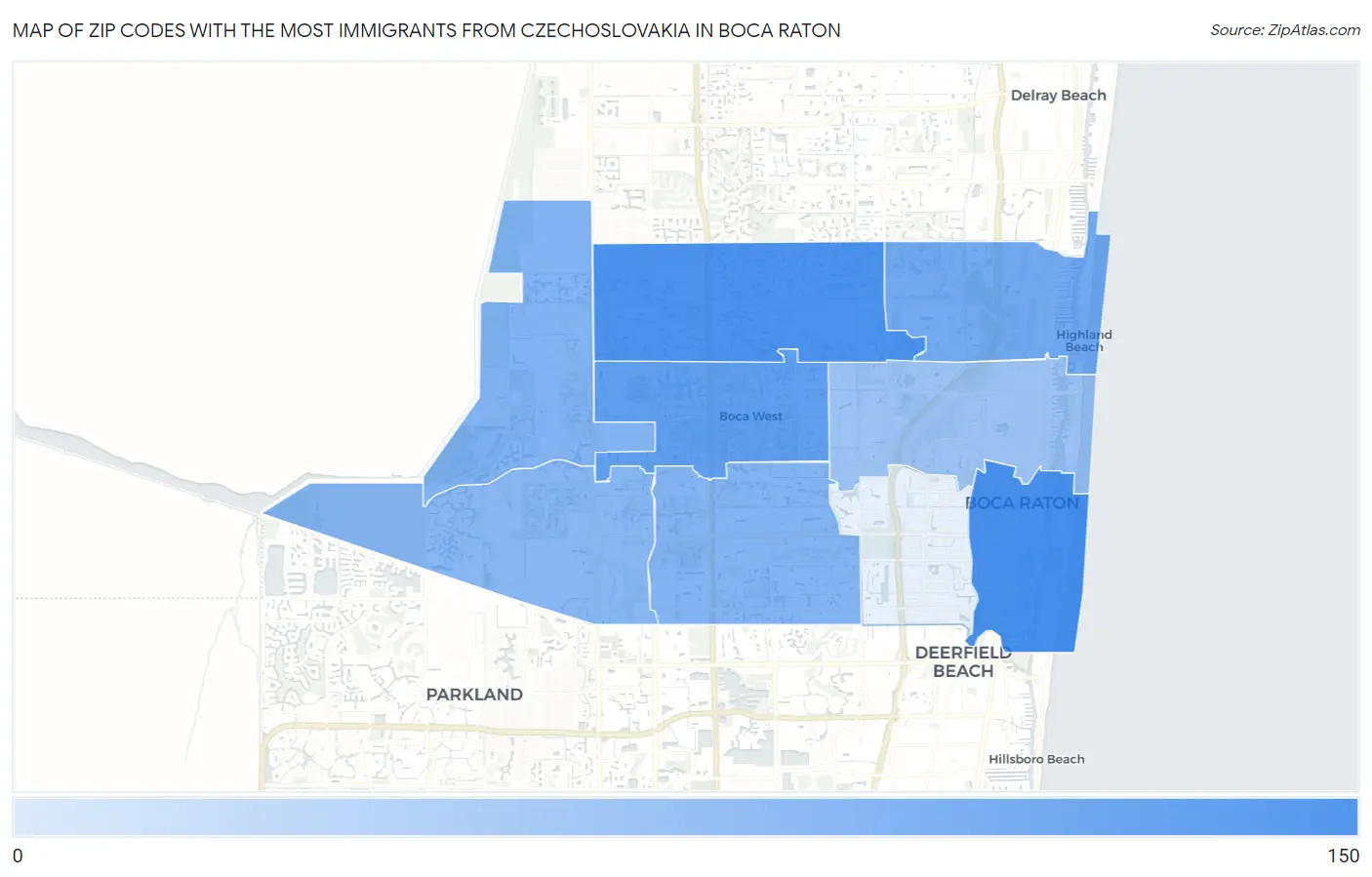 Zip Codes with the Most Immigrants from Czechoslovakia in Boca Raton Map