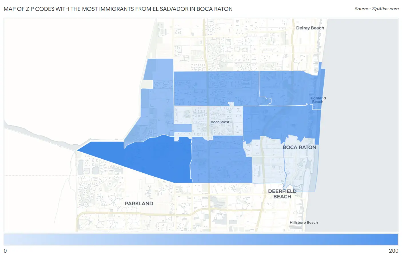 Zip Codes with the Most Immigrants from El Salvador in Boca Raton Map