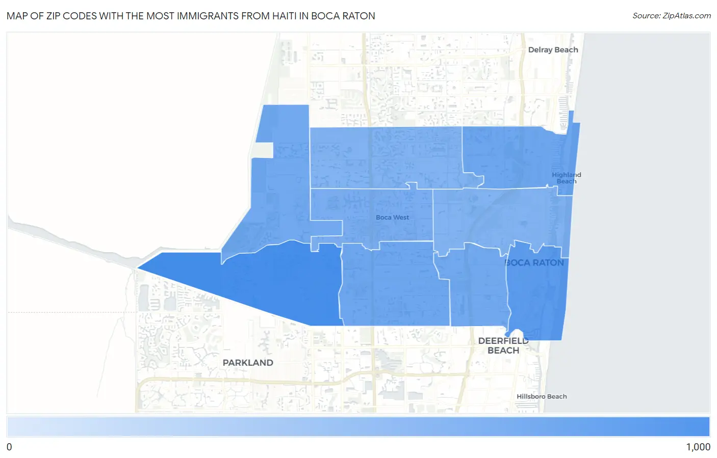Zip Codes with the Most Immigrants from Haiti in Boca Raton Map