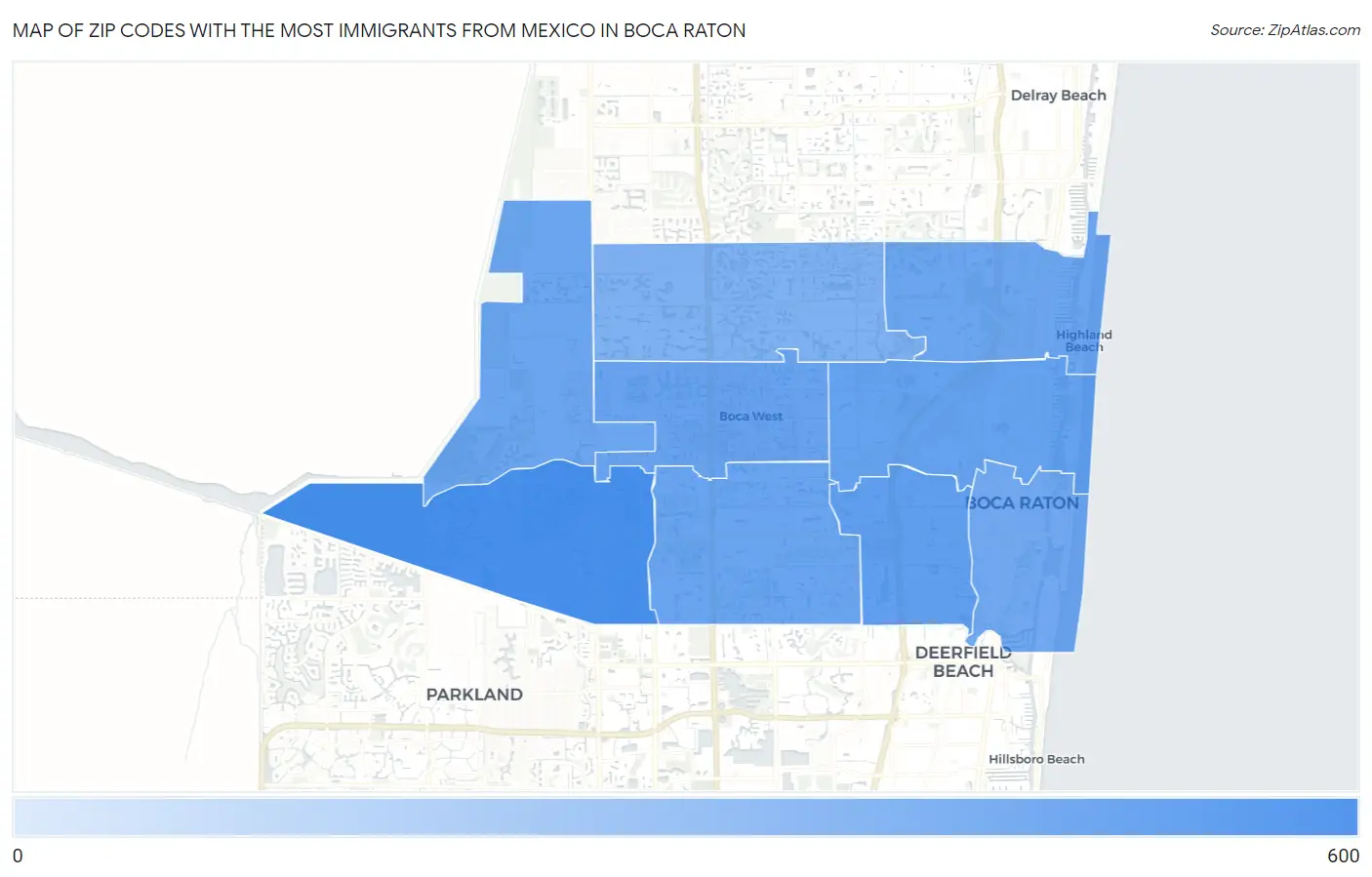 Zip Codes with the Most Immigrants from Mexico in Boca Raton Map