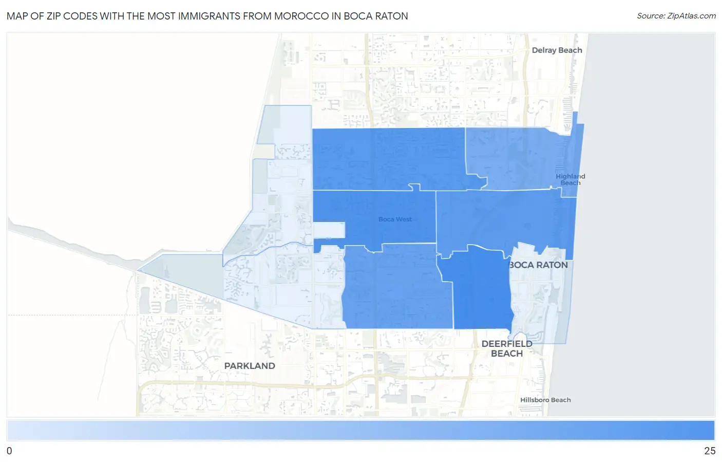 Zip Codes with the Most Immigrants from Morocco in Boca Raton Map