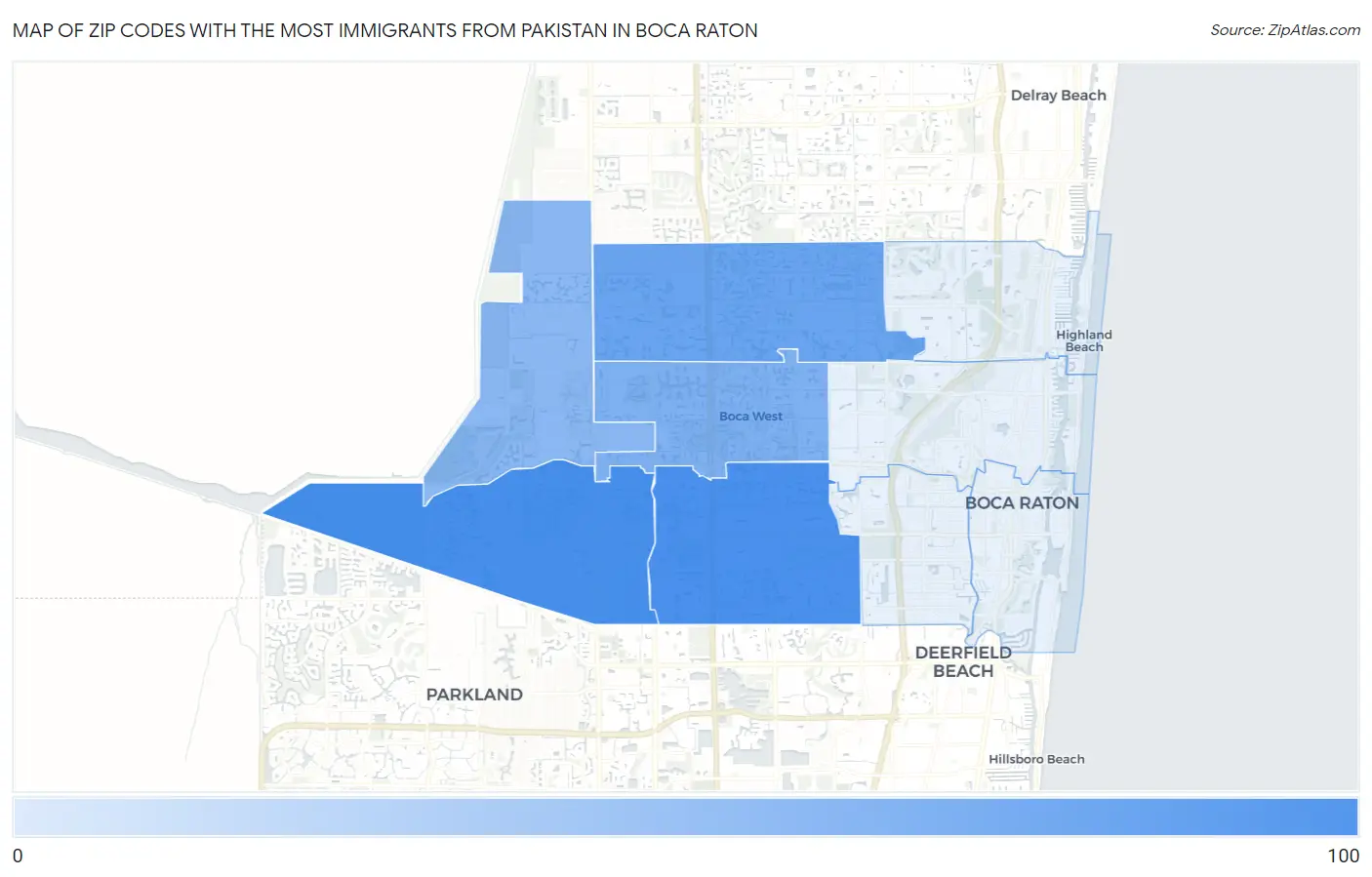 Zip Codes with the Most Immigrants from Pakistan in Boca Raton Map