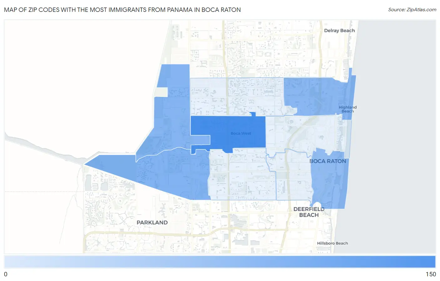 Zip Codes with the Most Immigrants from Panama in Boca Raton Map