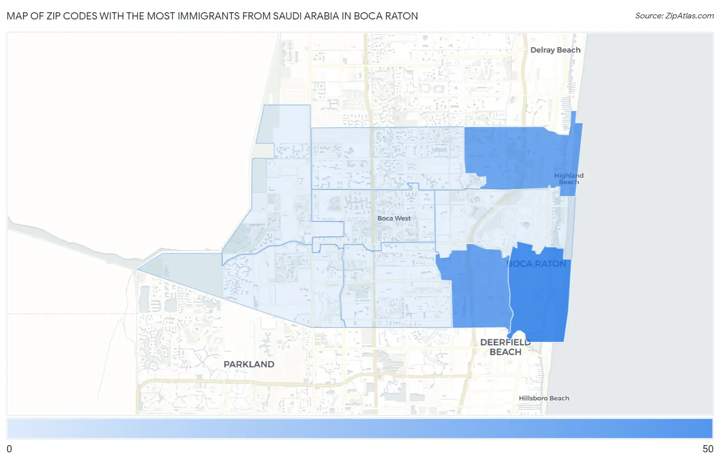 Zip Codes with the Most Immigrants from Saudi Arabia in Boca Raton Map