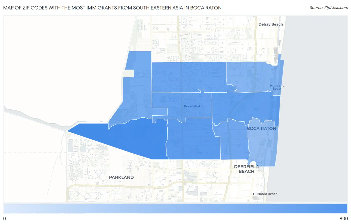 Zip Codes with the Most Immigrants from South Eastern Asia in Boca Raton Map