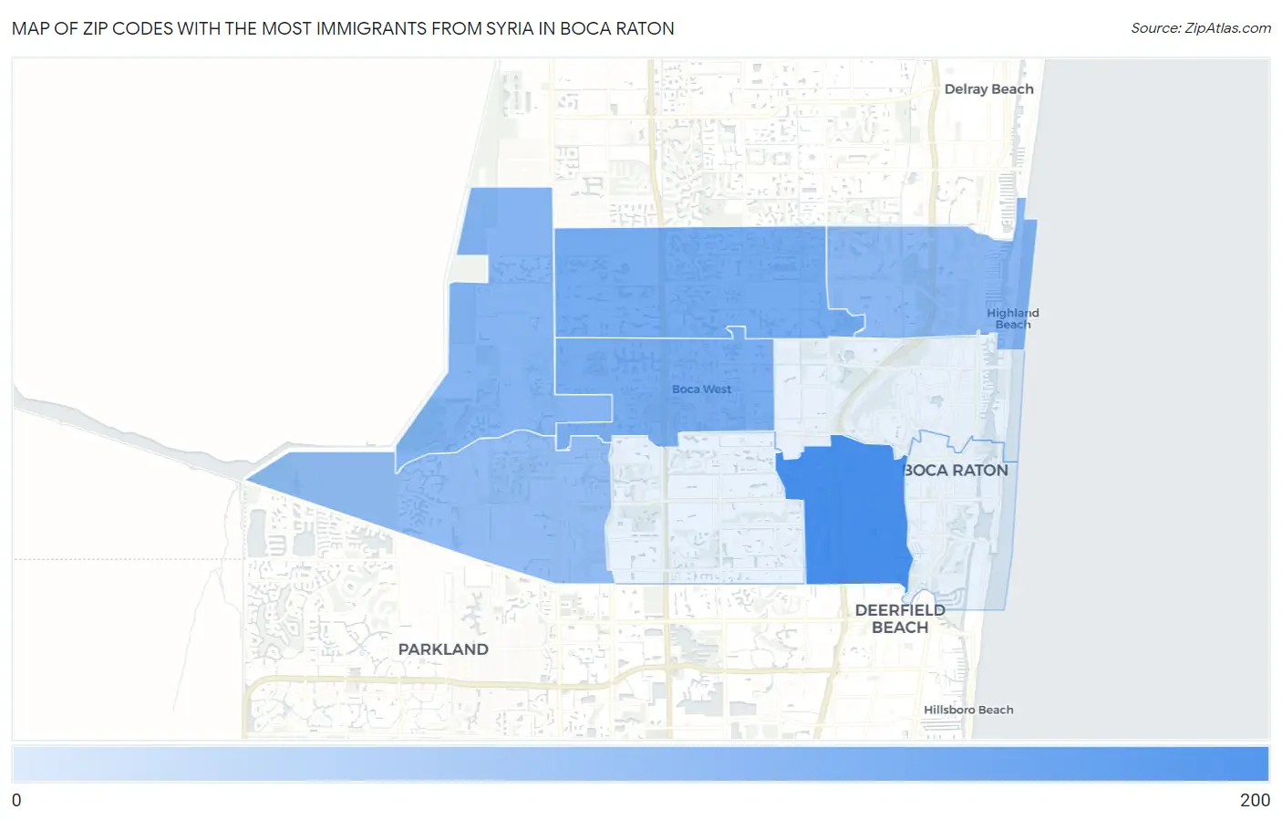 Zip Codes with the Most Immigrants from Syria in Boca Raton Map