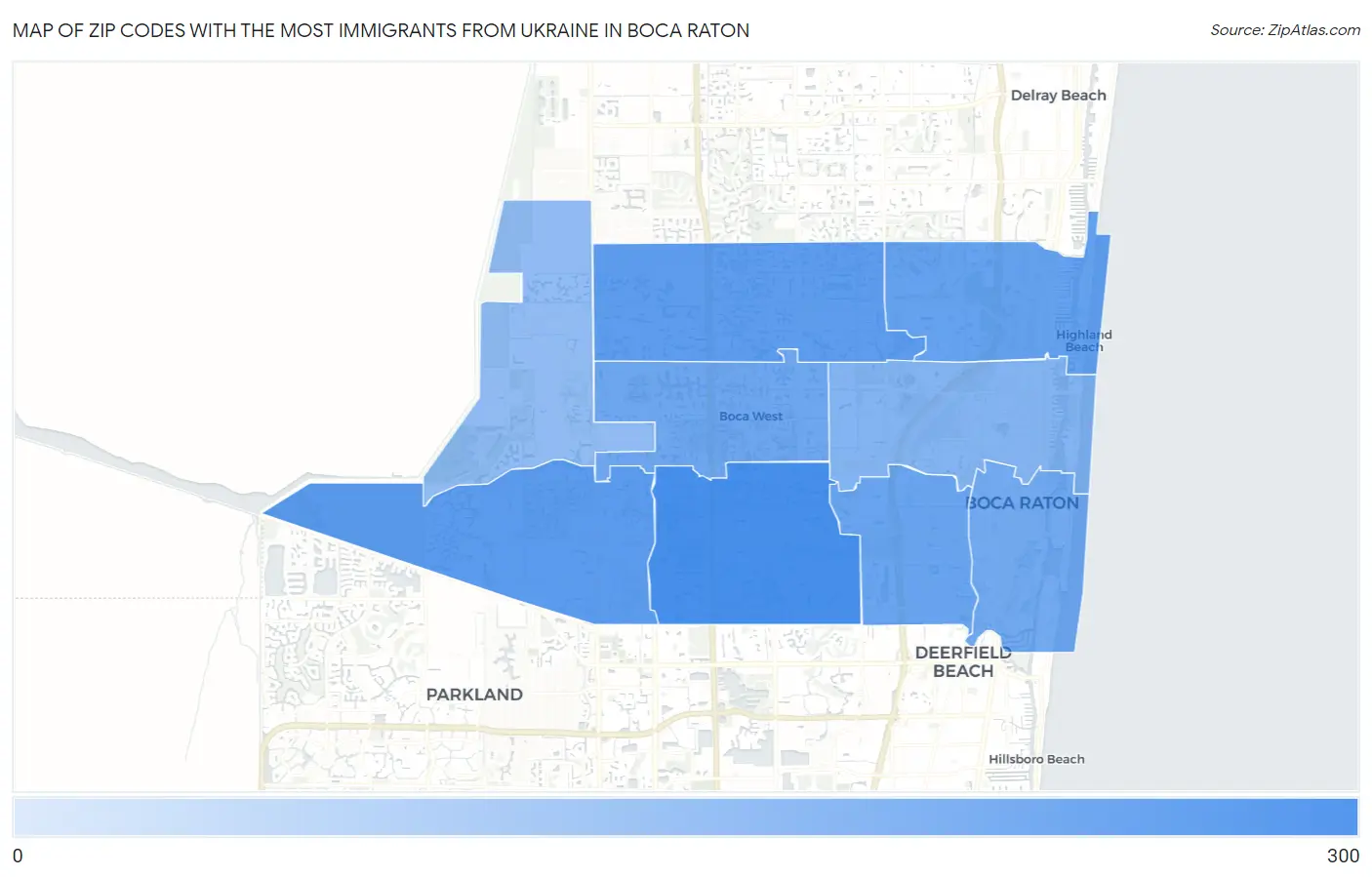 Zip Codes with the Most Immigrants from Ukraine in Boca Raton Map