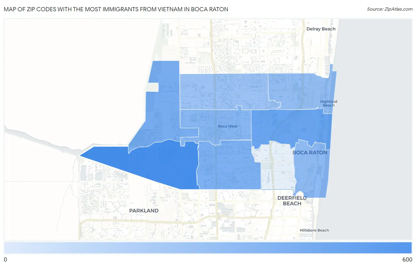 Zip Codes with the Most Immigrants from Vietnam in Boca Raton Map