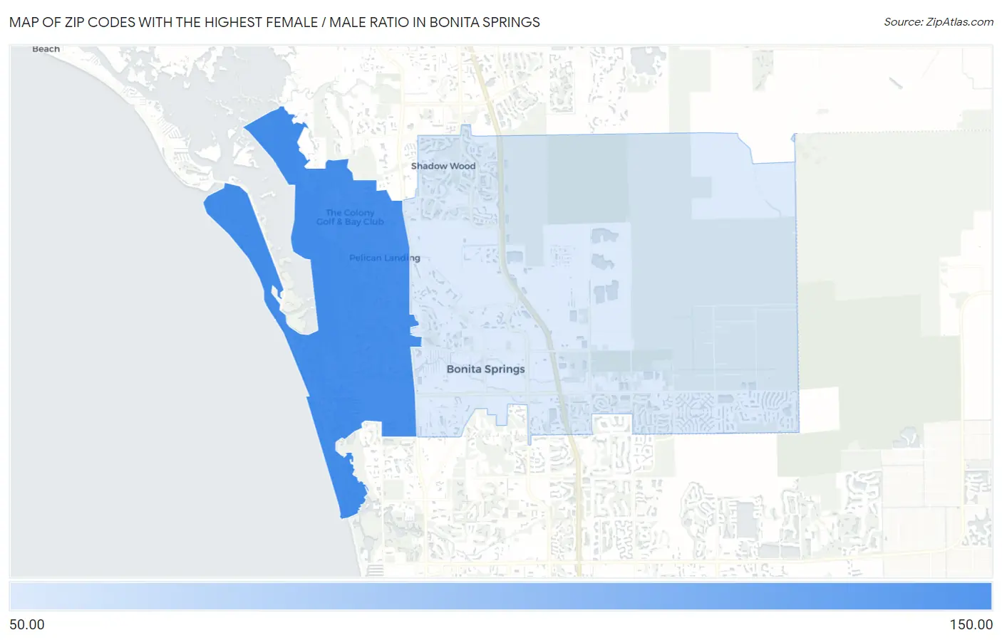 Zip Codes with the Highest Female / Male Ratio in Bonita Springs Map