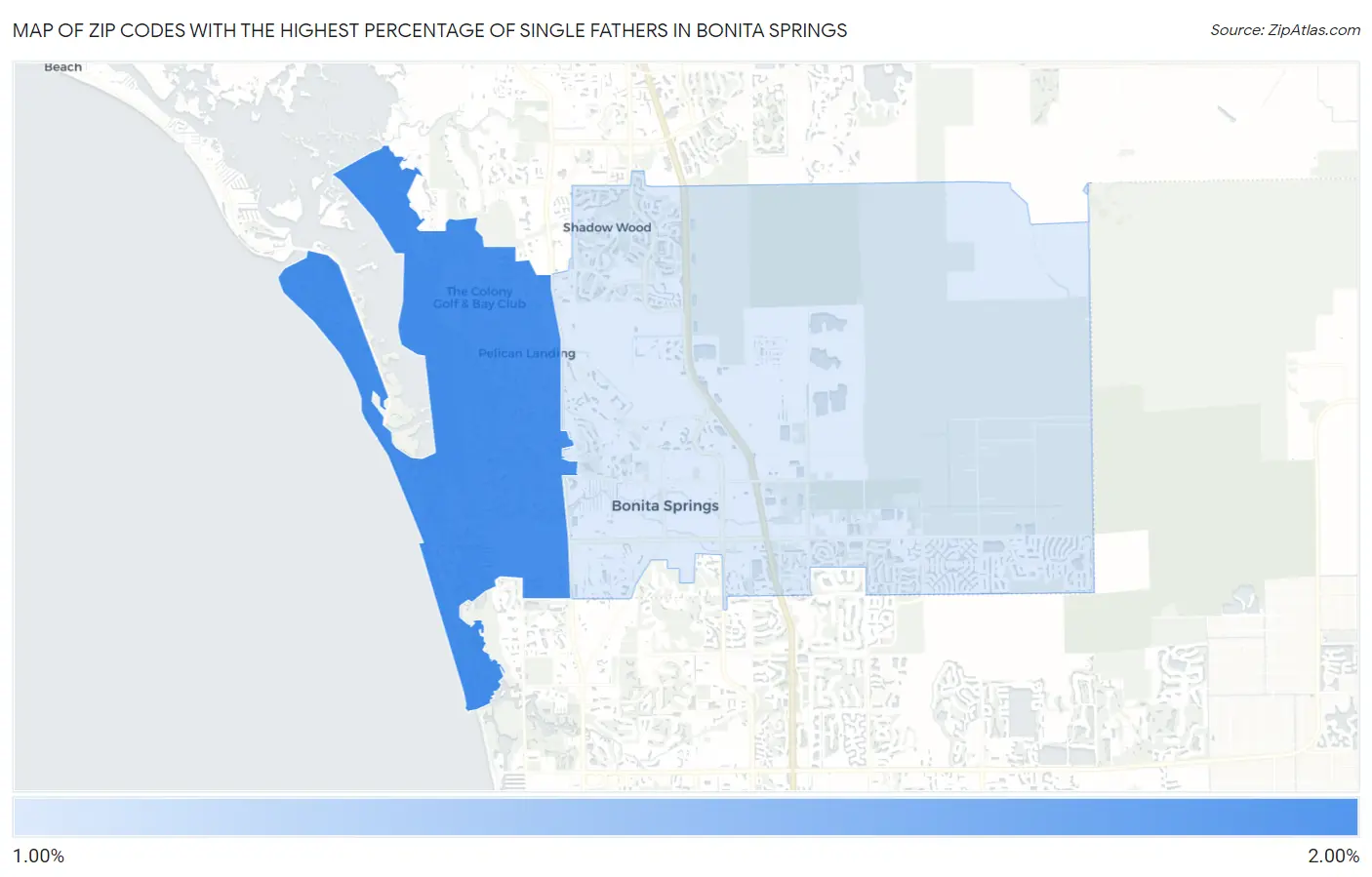 Zip Codes with the Highest Percentage of Single Fathers in Bonita Springs Map