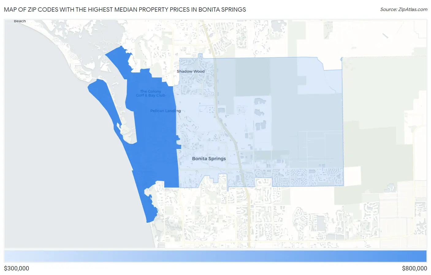 Zip Codes with the Highest Median Property Prices in Bonita Springs Map