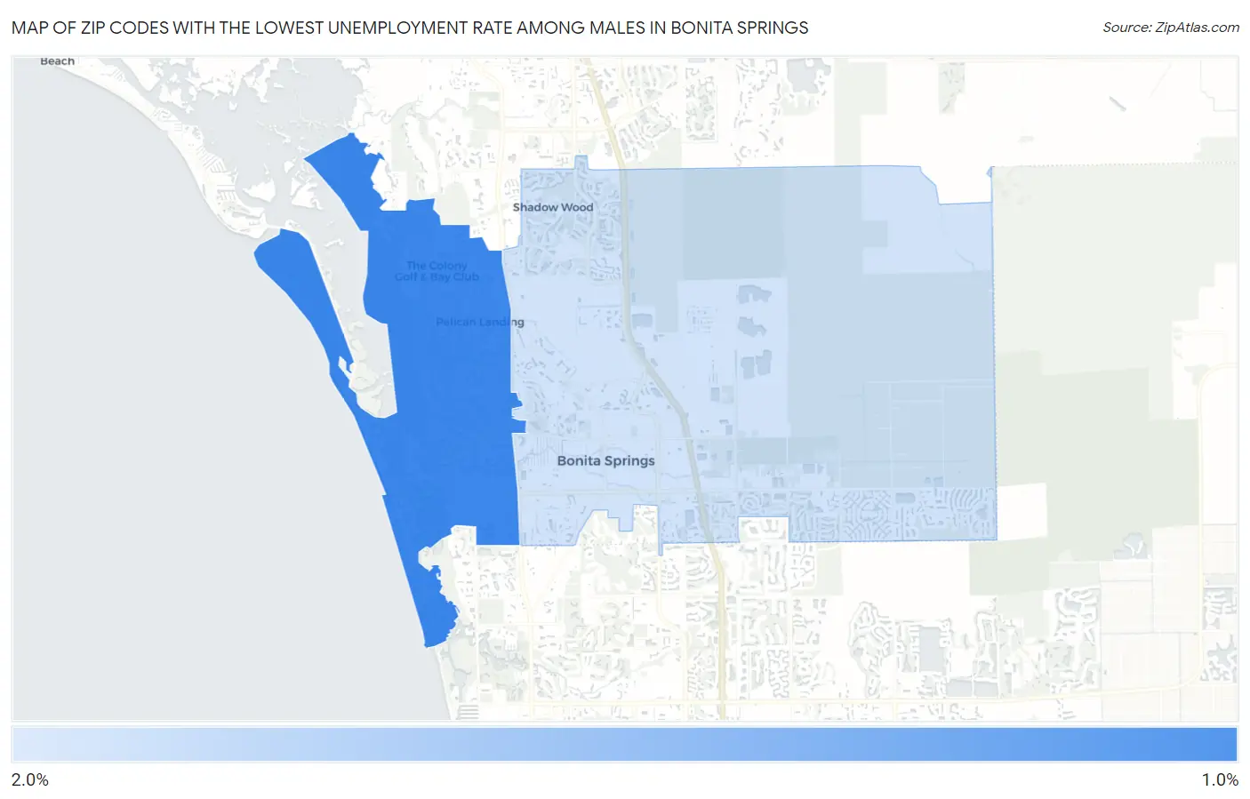 Zip Codes with the Lowest Unemployment Rate Among Males in Bonita Springs Map
