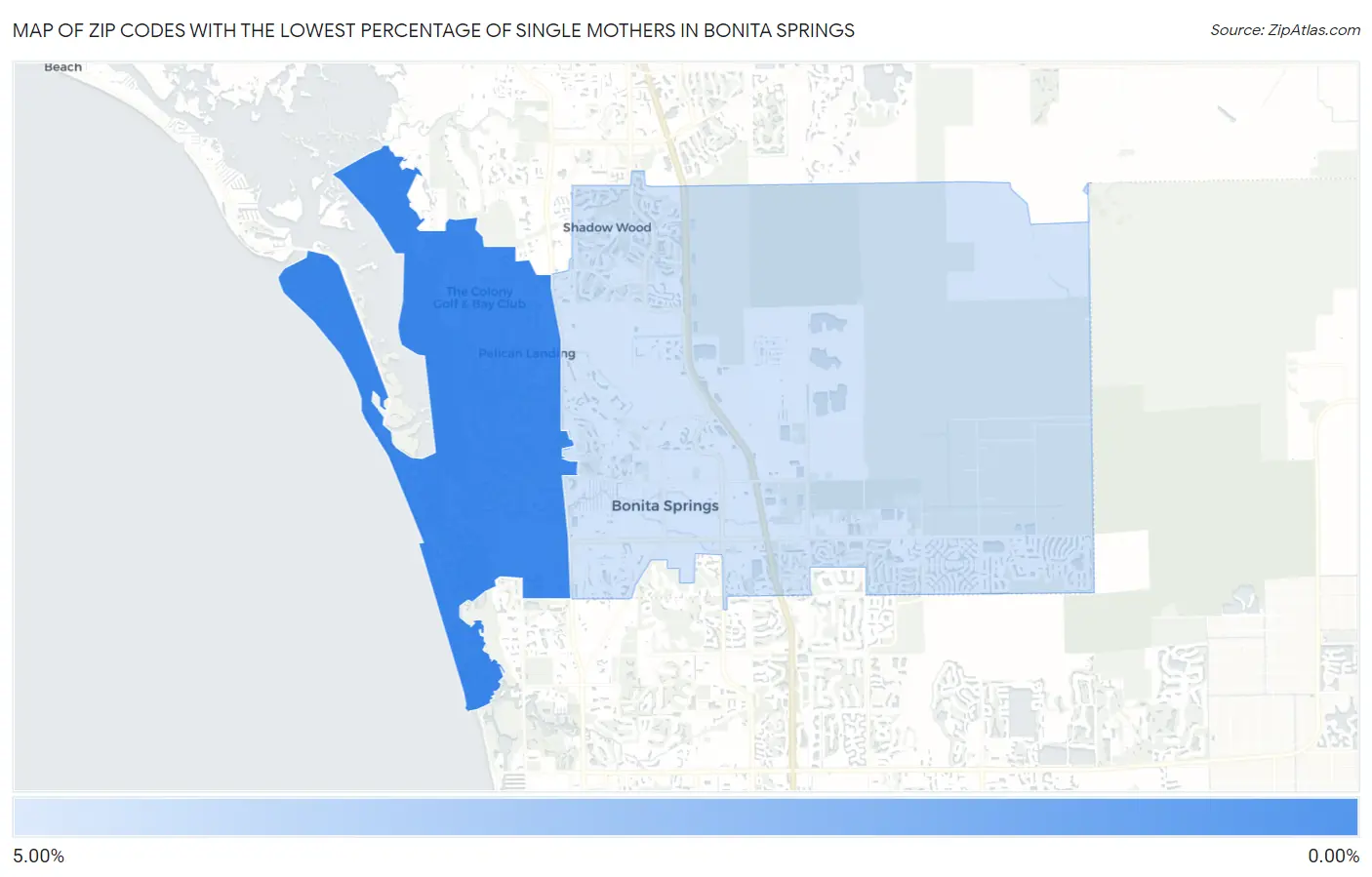 Zip Codes with the Lowest Percentage of Single Mothers in Bonita Springs Map