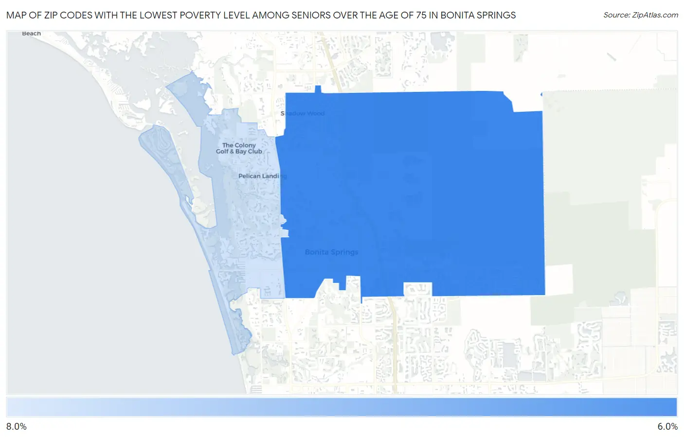 Zip Codes with the Lowest Poverty Level Among Seniors Over the Age of 75 in Bonita Springs Map