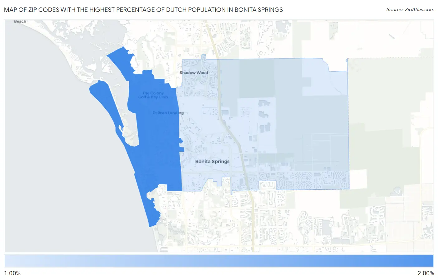 Zip Codes with the Highest Percentage of Dutch Population in Bonita Springs Map