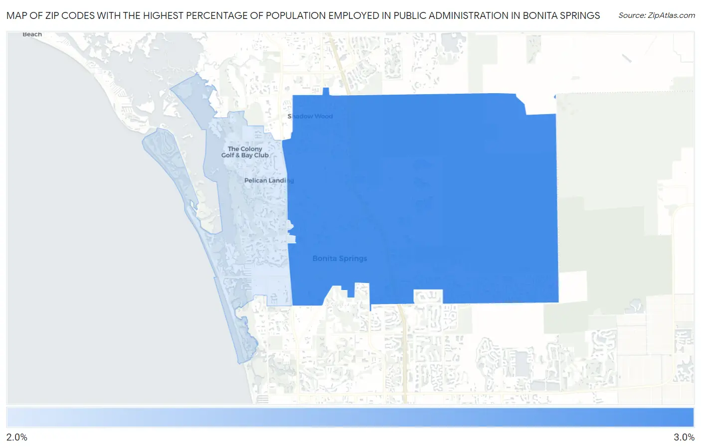 Zip Codes with the Highest Percentage of Population Employed in Public Administration in Bonita Springs Map
