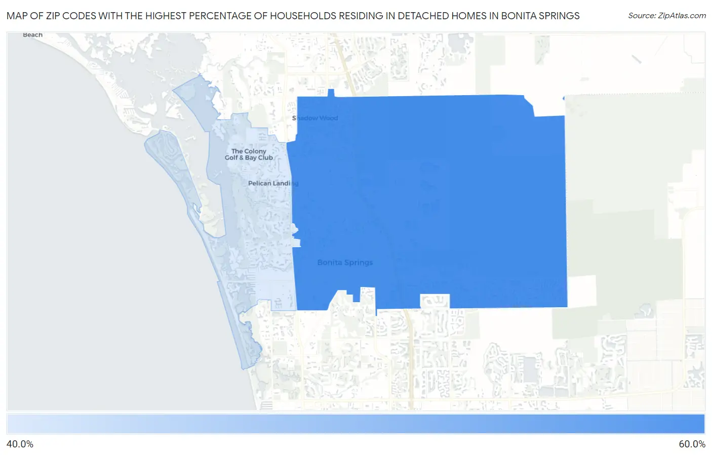 Zip Codes with the Highest Percentage of Households Residing in Detached Homes in Bonita Springs Map