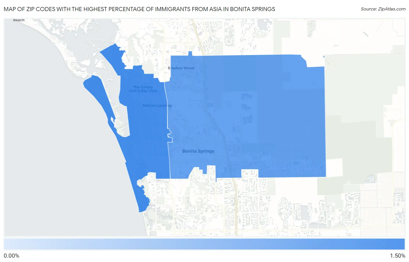 Zip Codes with the Highest Percentage of Immigrants from Asia in Bonita Springs Map