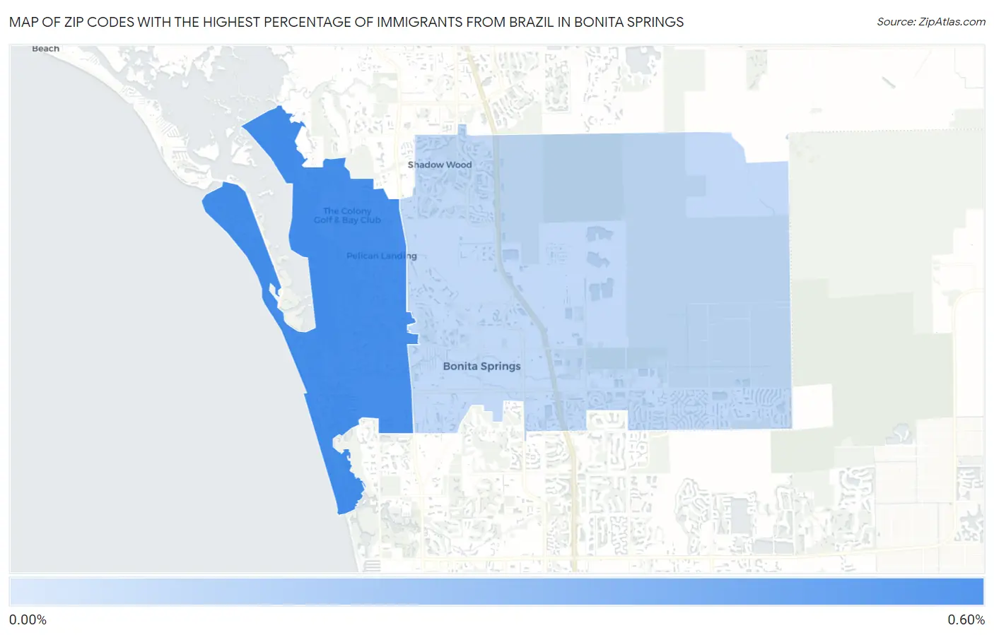 Zip Codes with the Highest Percentage of Immigrants from Brazil in Bonita Springs Map