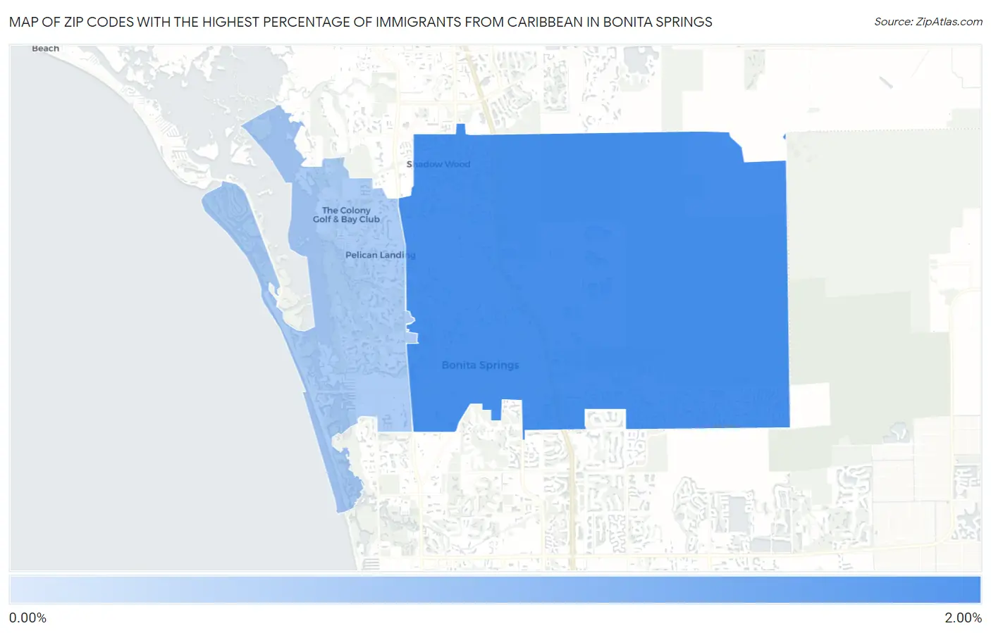 Zip Codes with the Highest Percentage of Immigrants from Caribbean in Bonita Springs Map