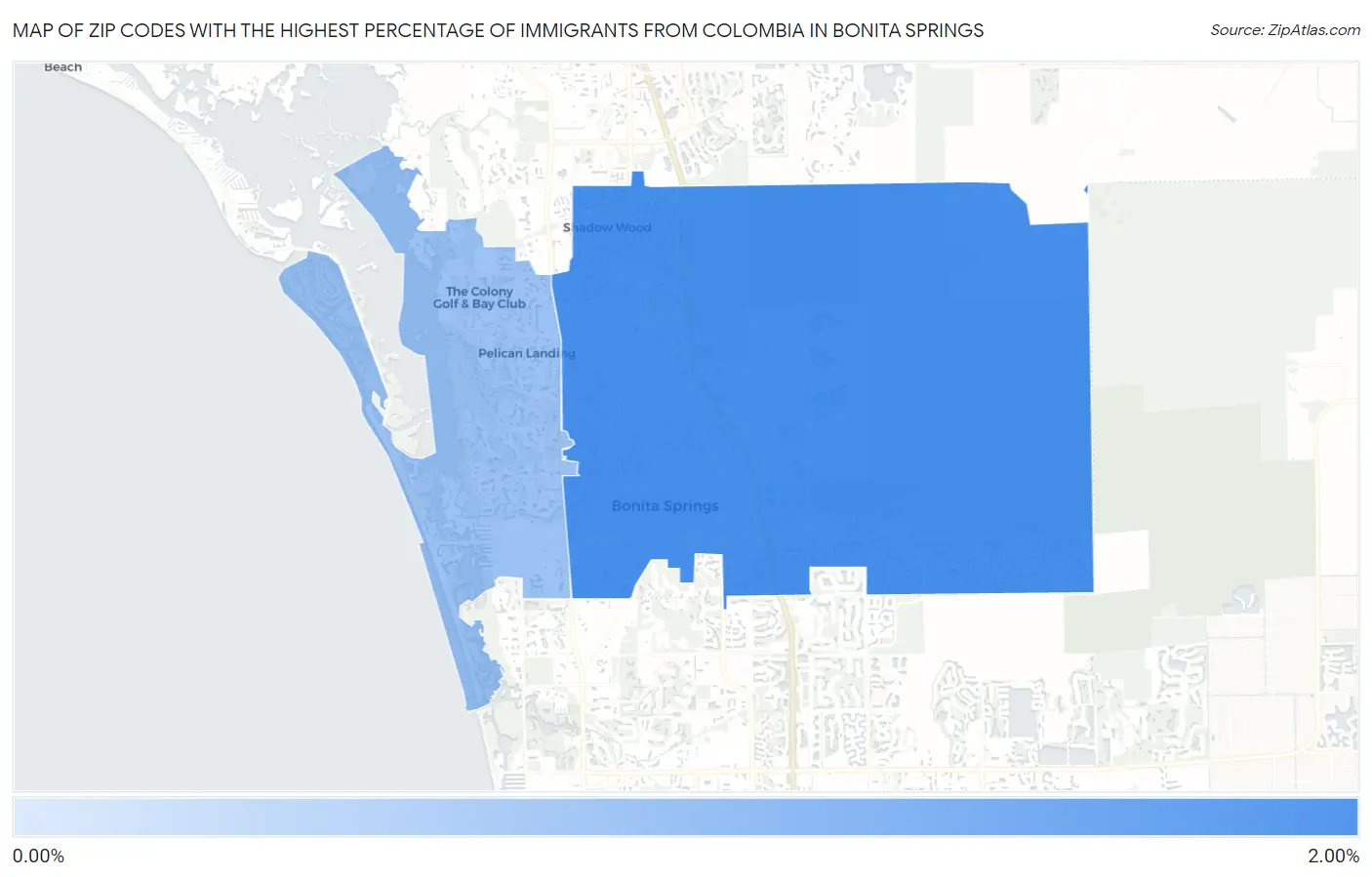 Zip Codes with the Highest Percentage of Immigrants from Colombia in Bonita Springs Map