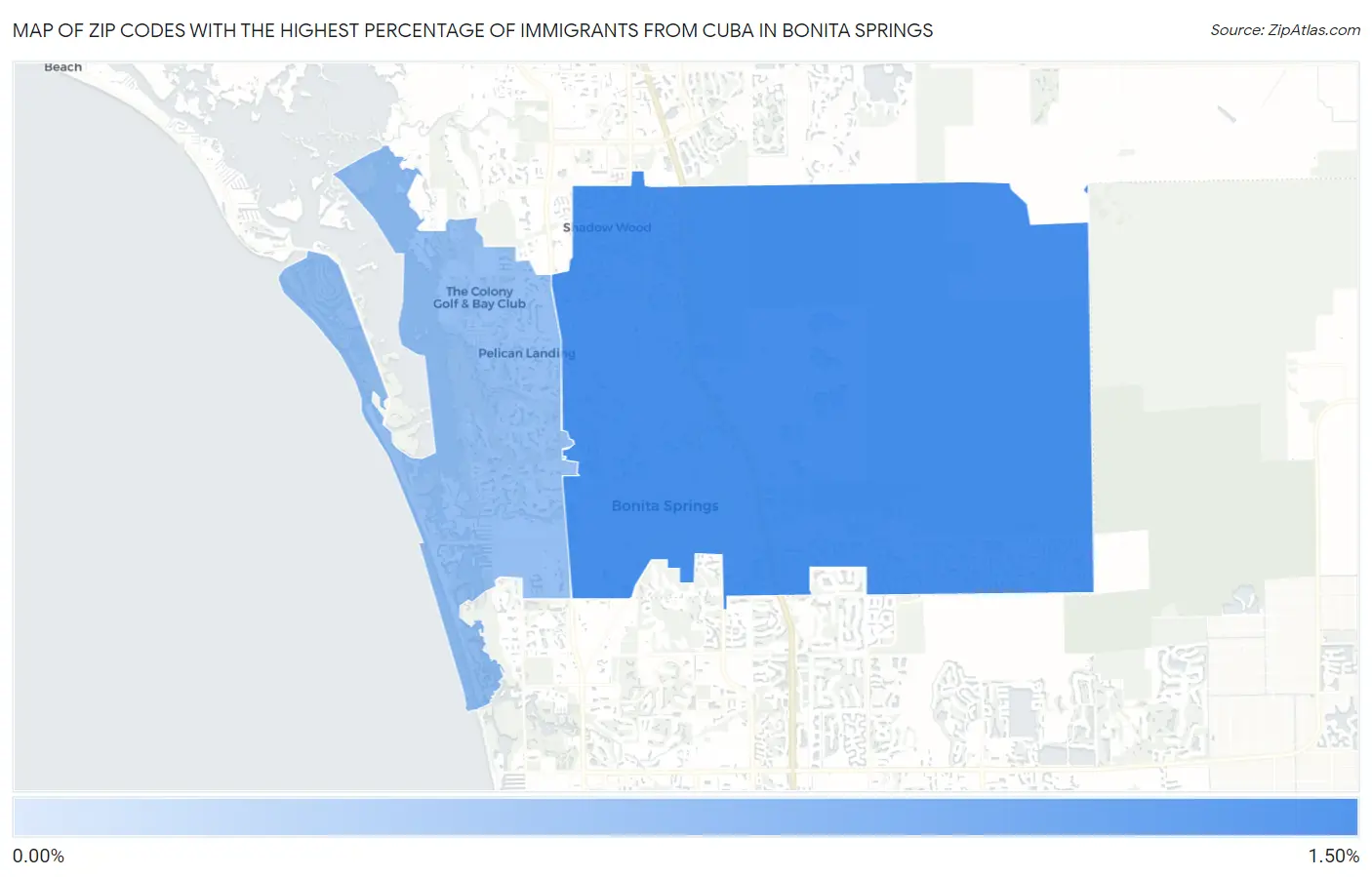 Zip Codes with the Highest Percentage of Immigrants from Cuba in Bonita Springs Map