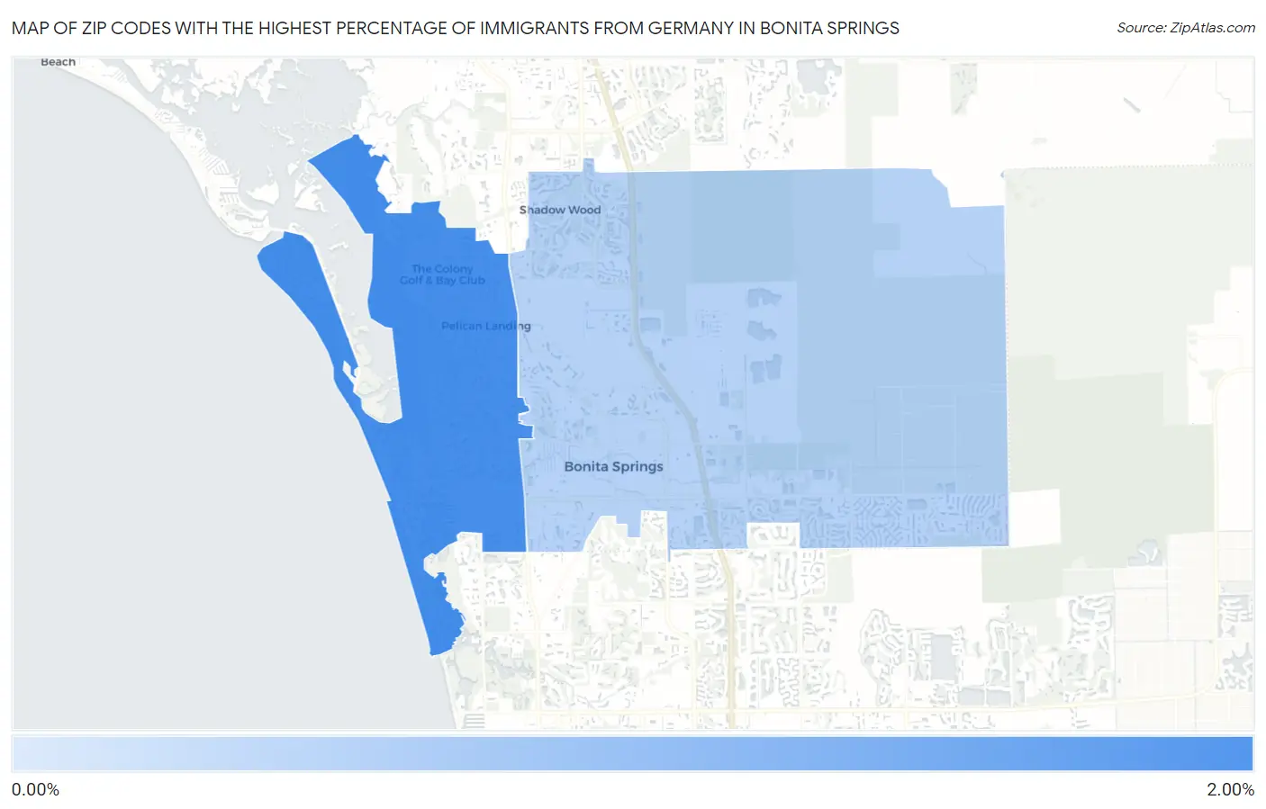 Zip Codes with the Highest Percentage of Immigrants from Germany in Bonita Springs Map
