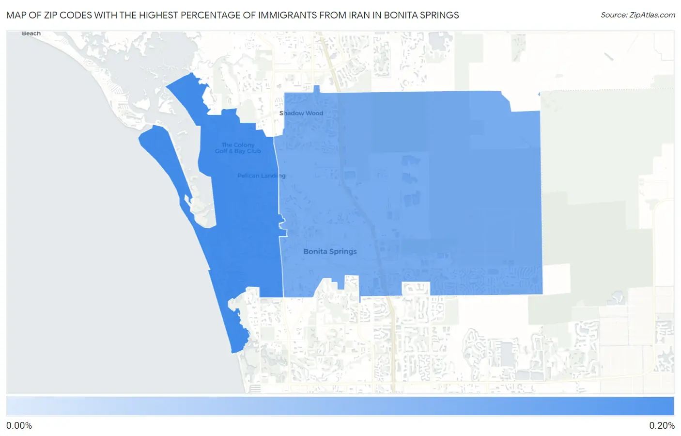 Zip Codes with the Highest Percentage of Immigrants from Iran in Bonita Springs Map