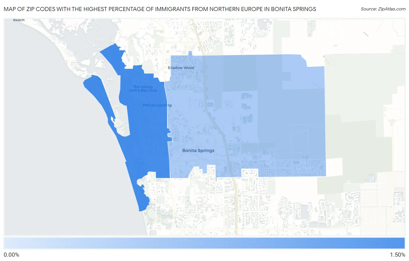 Zip Codes with the Highest Percentage of Immigrants from Northern Europe in Bonita Springs Map