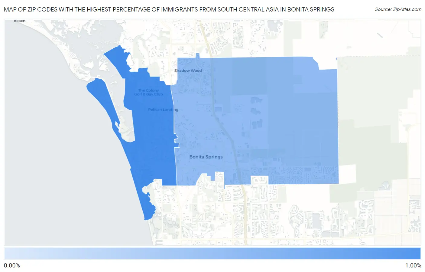 Zip Codes with the Highest Percentage of Immigrants from South Central Asia in Bonita Springs Map