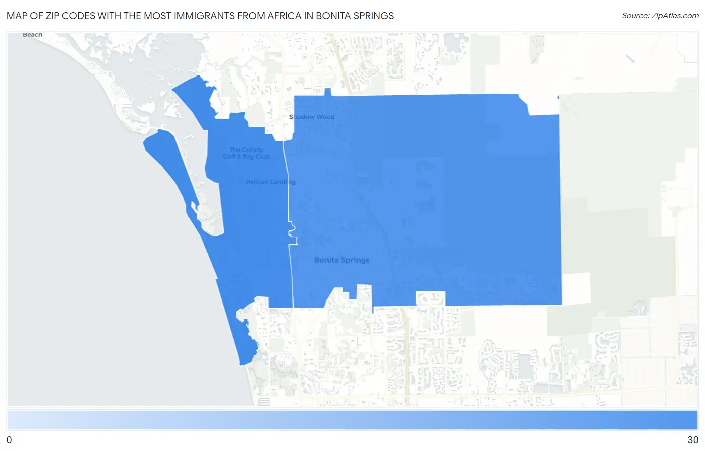 Zip Codes with the Most Immigrants from Africa in Bonita Springs Map