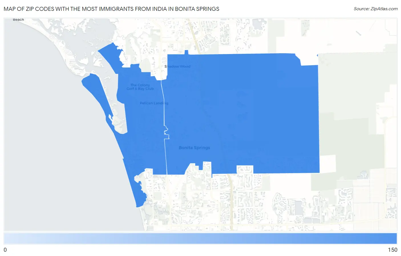 Zip Codes with the Most Immigrants from India in Bonita Springs Map