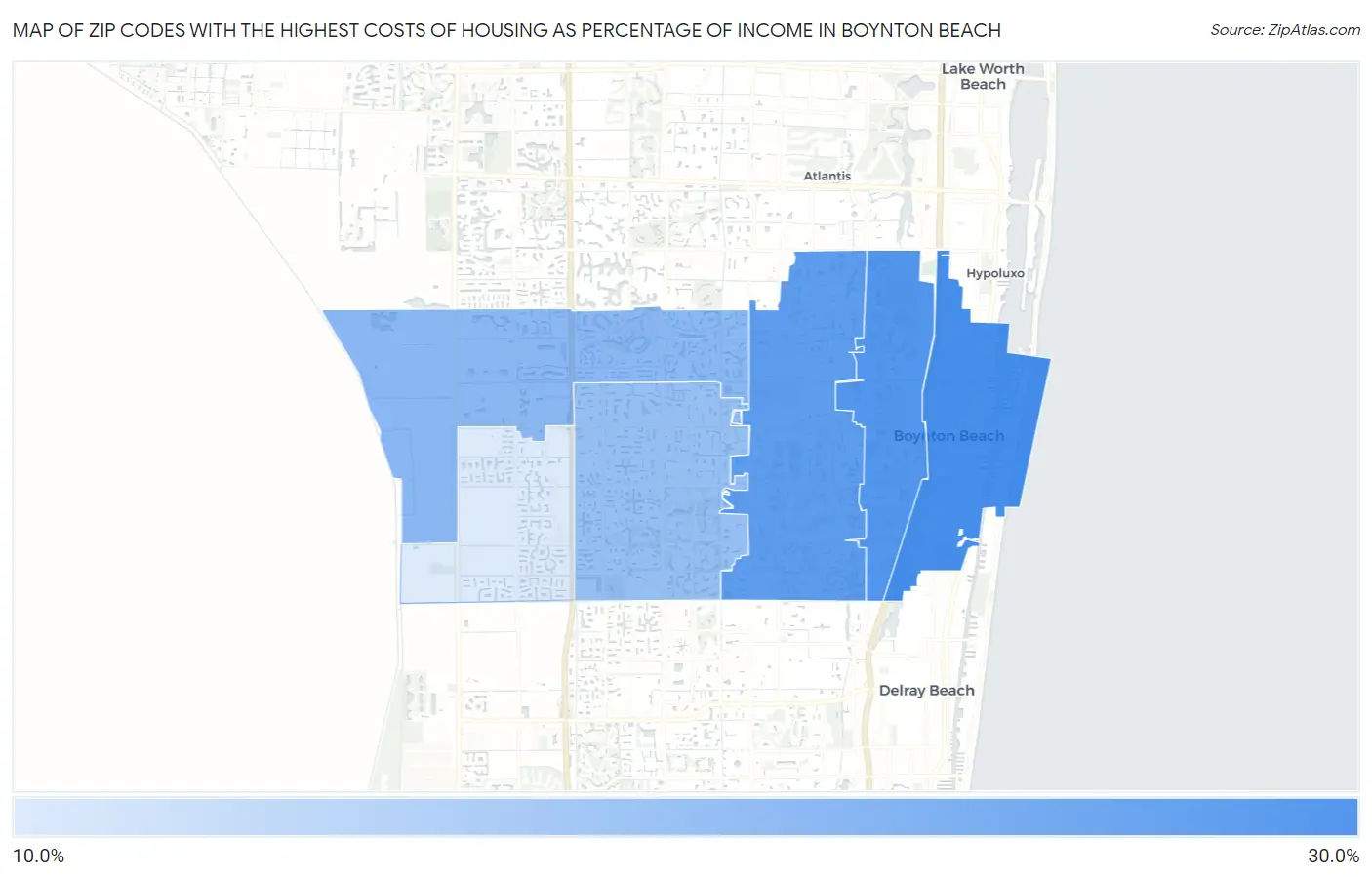 Zip Codes with the Highest Costs of Housing as Percentage of Income in Boynton Beach Map