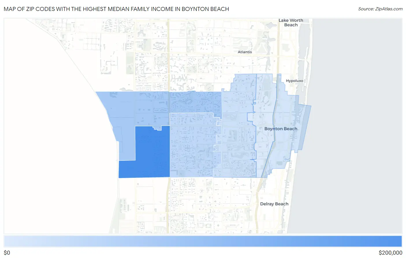 Zip Codes with the Highest Median Family Income in Boynton Beach Map