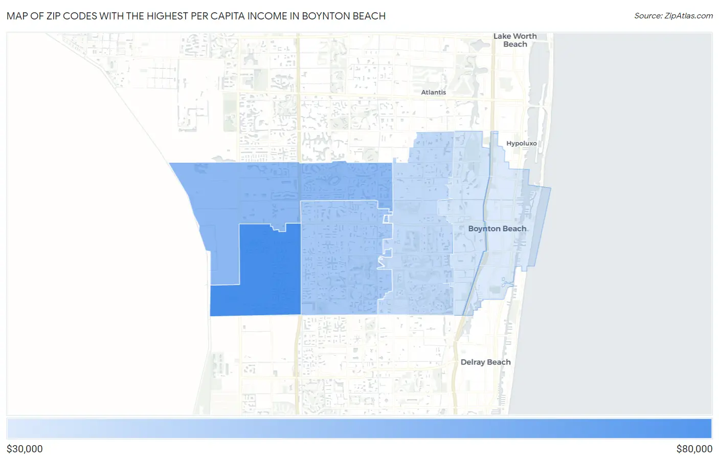 Zip Codes with the Highest Per Capita Income in Boynton Beach Map
