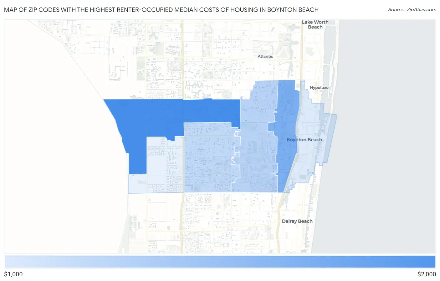 Zip Codes with the Highest Renter-Occupied Median Costs of Housing in Boynton Beach Map