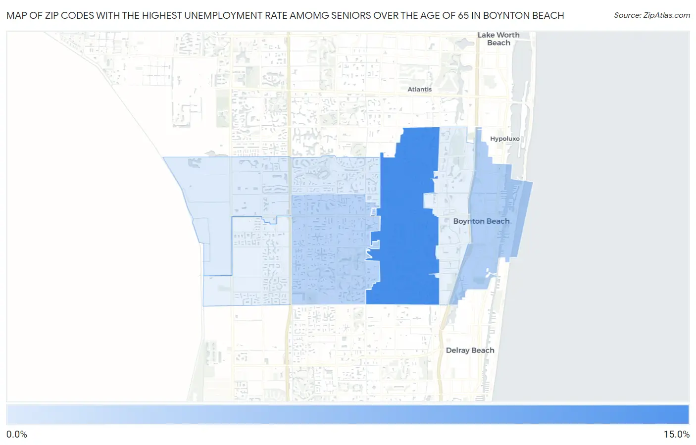 Zip Codes with the Highest Unemployment Rate Amomg Seniors Over the Age of 65 in Boynton Beach Map