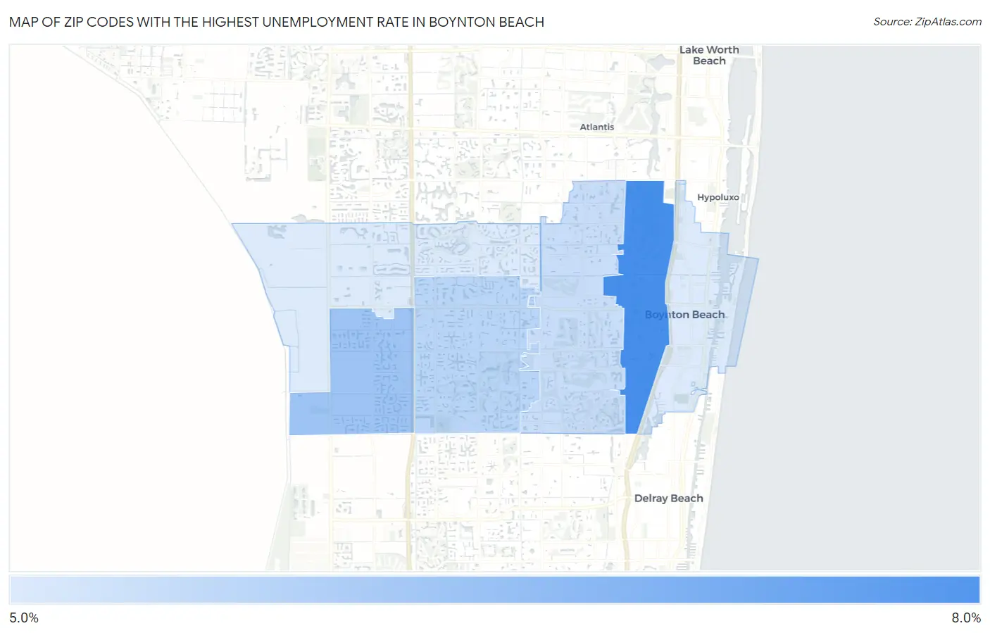 Zip Codes with the Highest Unemployment Rate in Boynton Beach Map