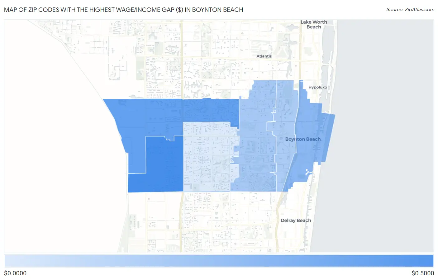 Zip Codes with the Highest Wage/Income Gap ($) in Boynton Beach Map