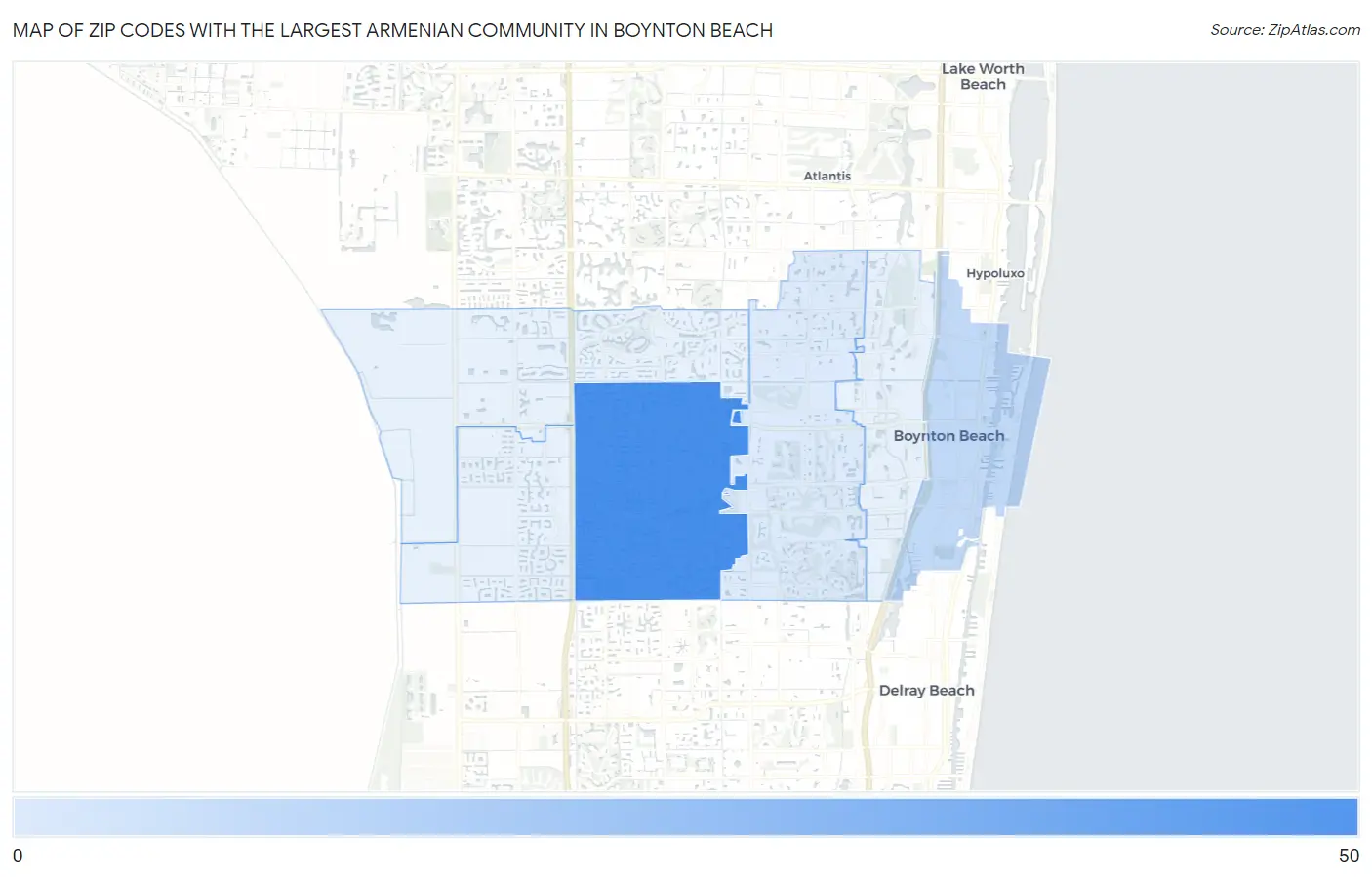 Zip Codes with the Largest Armenian Community in Boynton Beach Map