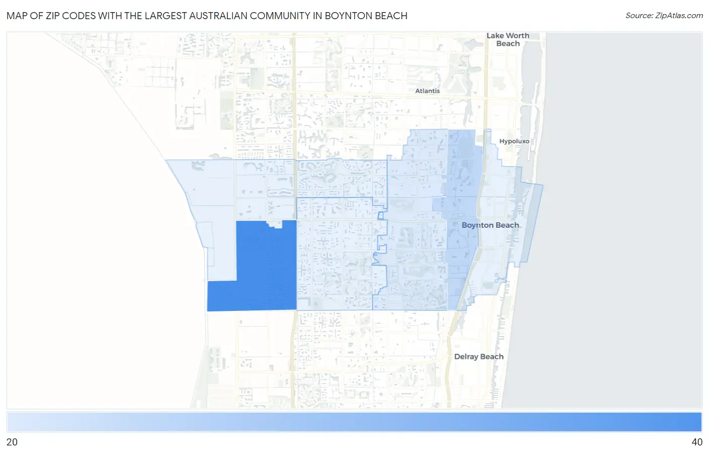 Zip Codes with the Largest Australian Community in Boynton Beach Map